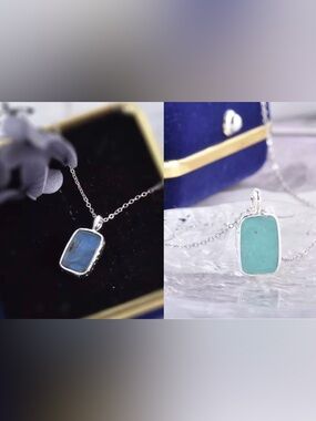 New Sterling Labradorite or Amazonite Gemstone Pendant Necklaces